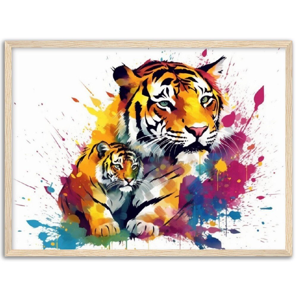 Cute Tiger Family Wall Art | Watercolour Framed Poster | Nursery Gift for Tiger Lover - Framed Wall Art - Colourful wall art by Canvasity Crafts