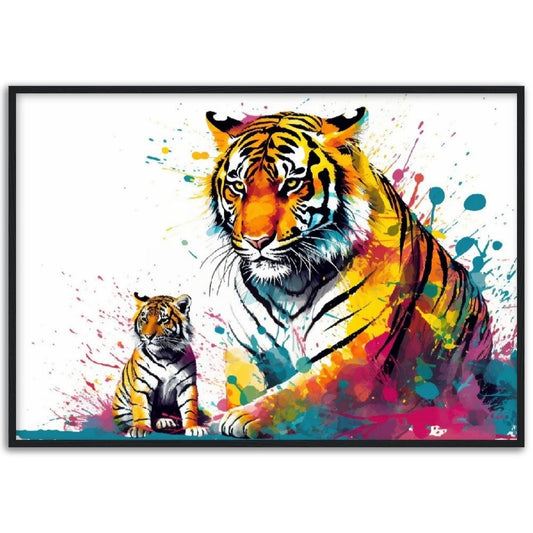 Cute Tiger Family Wall Art | Watercolour Framed Poster | Nursery Gift for Tiger Lover - Framed Wall Art - Colourful wall art by Canvasity Crafts