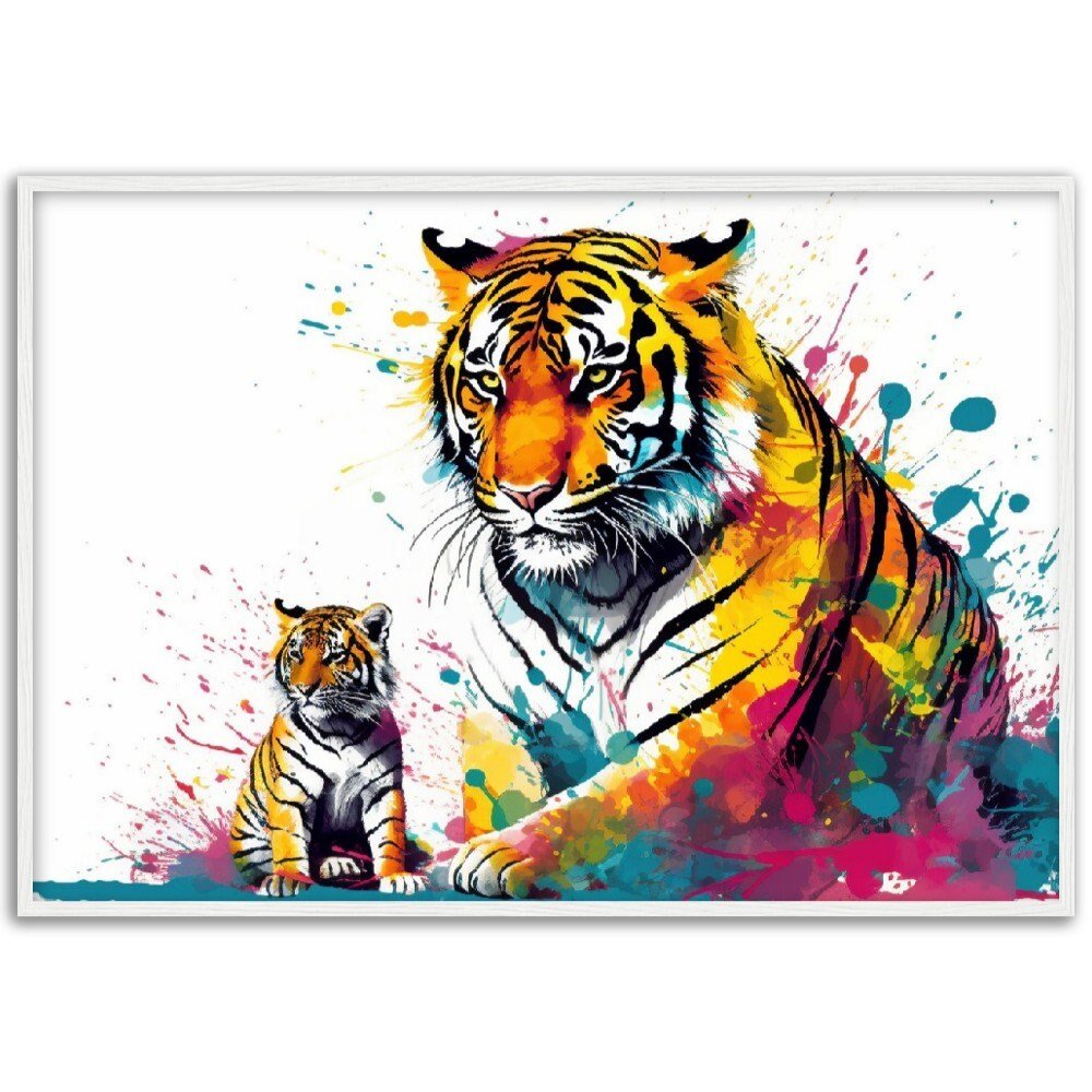 Cute Tiger Family Wall Art | Watercolour Framed Poster | Nursery Gift for Tiger Lover - Framed Wall Art - Colourful wall art by Canvasity Crafts