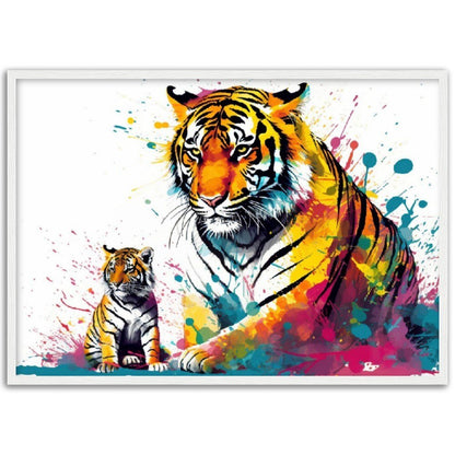 Cute Tiger Family Wall Art | Watercolour Framed Poster | Nursery Gift for Tiger Lover - Framed Wall Art - Colourful wall art by Canvasity Crafts