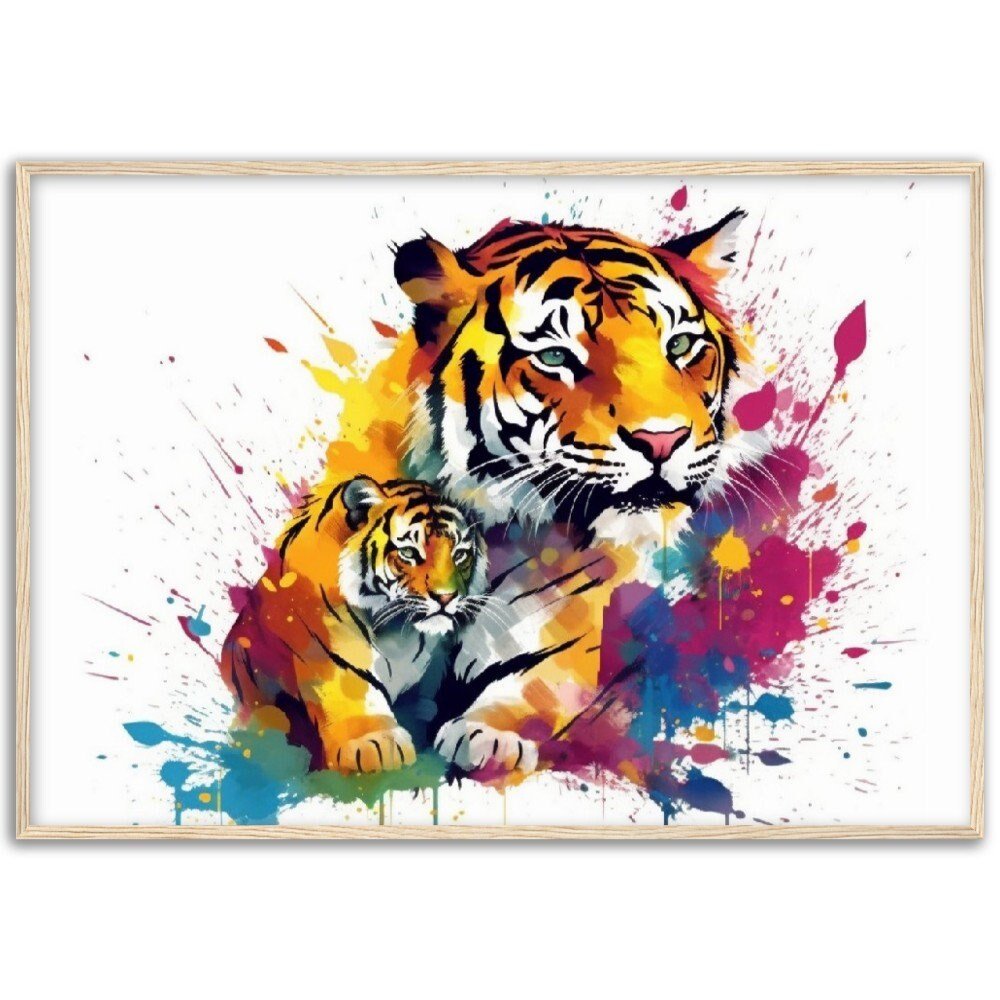 Cute Tiger Family Wall Art | Watercolour Framed Poster | Nursery Gift for Tiger Lover - Framed Wall Art - Colourful wall art by Canvasity Crafts