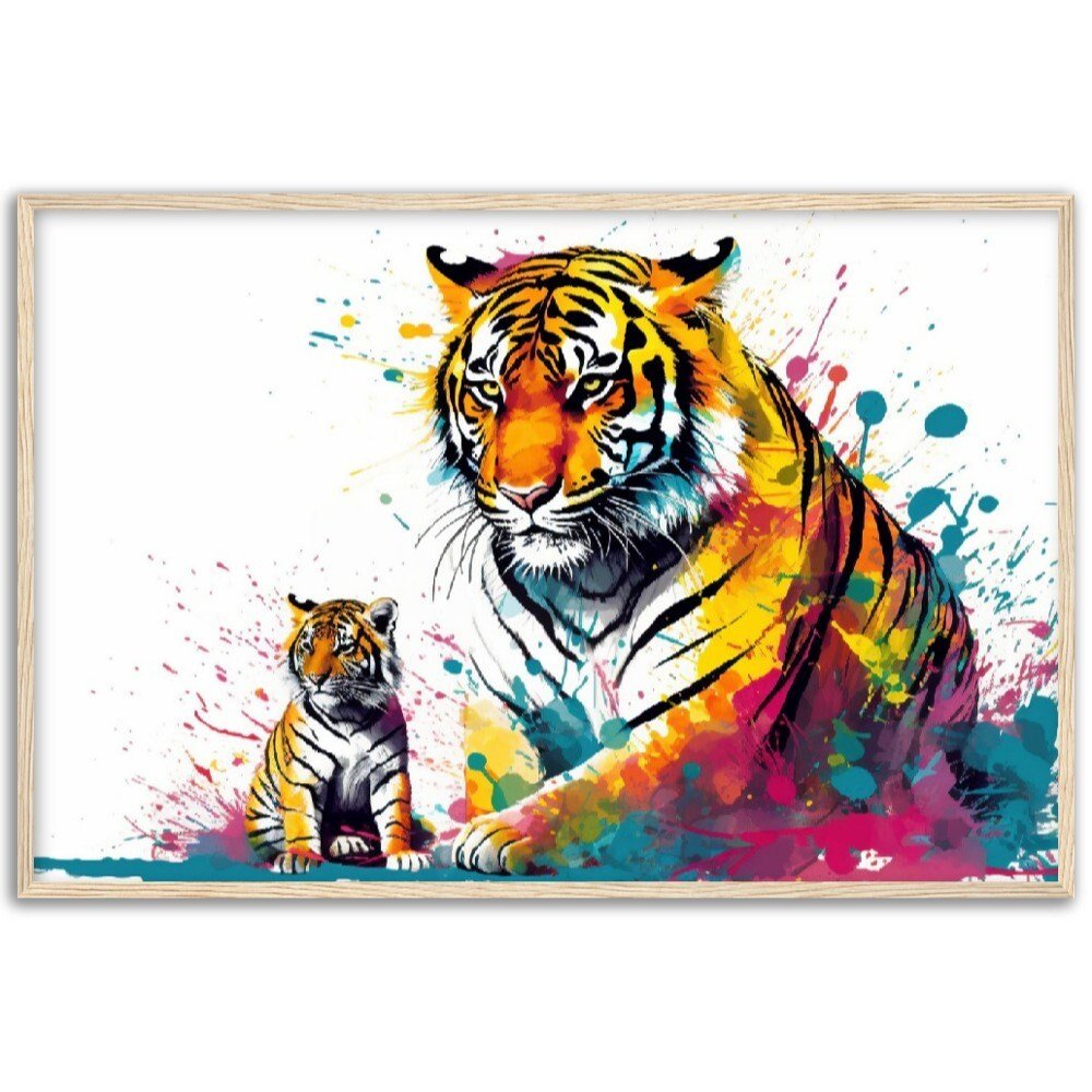 Cute Tiger Family Wall Art | Watercolour Framed Poster | Nursery Gift for Tiger Lover - Framed Wall Art - Colourful wall art by Canvasity Crafts