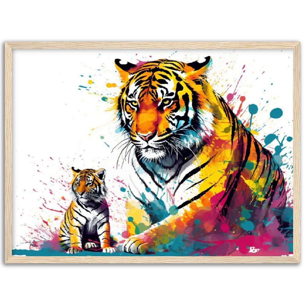 Cute Tiger Family Wall Art | Watercolour Framed Poster | Nursery Gift for Tiger Lover - Framed Wall Art - Colourful wall art by Canvasity Crafts