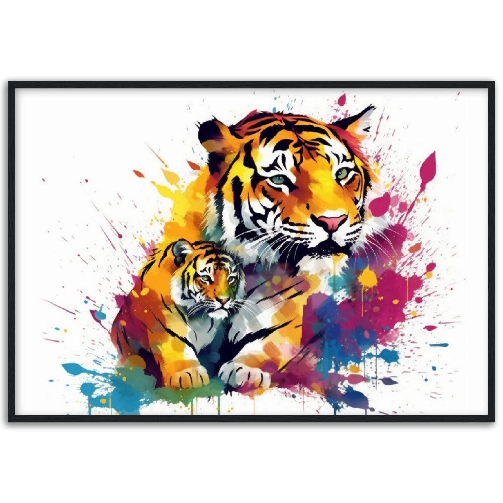 Cute Tiger Family Wall Art | Watercolour Framed Poster | Nursery Gift for Tiger Lover - Framed Wall Art - Colourful wall art by Canvasity Crafts