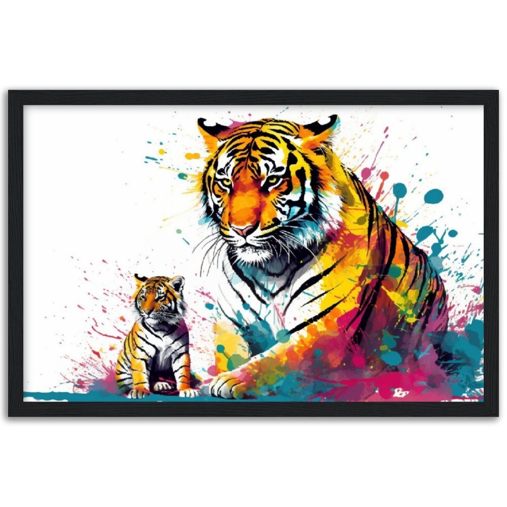 Cute Tiger Family Wall Art | Watercolour Framed Poster | Nursery Gift for Tiger Lover - Framed Wall Art - Colourful wall art by Canvasity Crafts