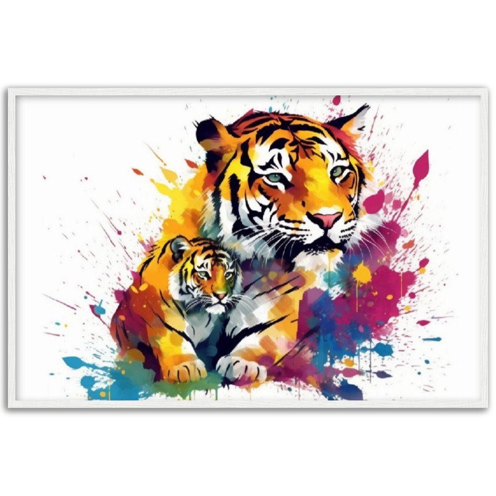 Cute Tiger Family Wall Art | Watercolour Framed Poster | Nursery Gift for Tiger Lover - Framed Wall Art - Colourful wall art by Canvasity Crafts