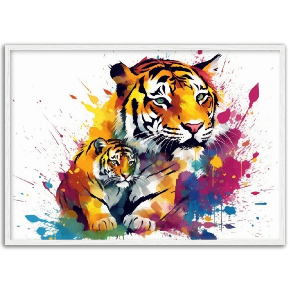 Cute Tiger Family Wall Art | Watercolour Framed Poster | Nursery Gift for Tiger Lover - Framed Wall Art - Colourful wall art by Canvasity Crafts