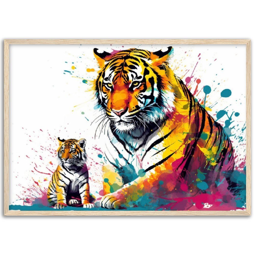 Cute Tiger Family Wall Art | Watercolour Framed Poster | Nursery Gift for Tiger Lover - Framed Wall Art - Colourful wall art by Canvasity Crafts