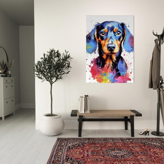 Dachshund Poster with Free Delivery! Colorful Watercolor Nursery Puppy Poster Print Wall Art Gift for Dog Lovers, Doxie Mom, Dad - Posters - Colourful wall art by Canvasity Crafts