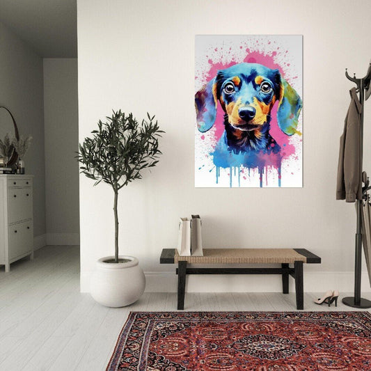 Dachshund Poster with Free Delivery! Colorful Watercolor Nursery Puppy Poster Print Wall Art Gift for Dog Lovers, Doxie Mom, Dad - Posters - Colourful wall art by Canvasity Crafts