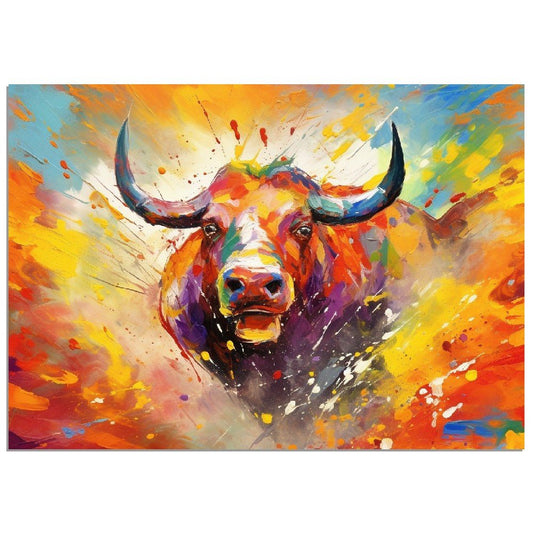 Dynamic Charging Bull Print - Unframed - Matte Paper - Colourful wall art by Canvasity Crafts