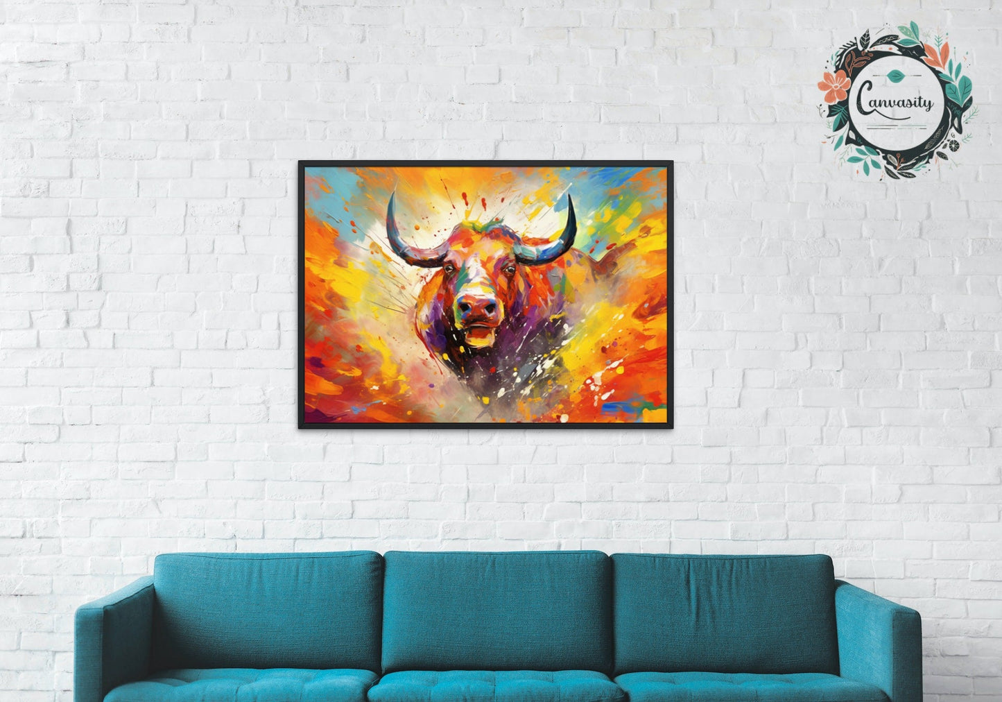 Dynamic Charging Bull Print - Unframed - Matte Paper - Colourful wall art by Canvasity Crafts