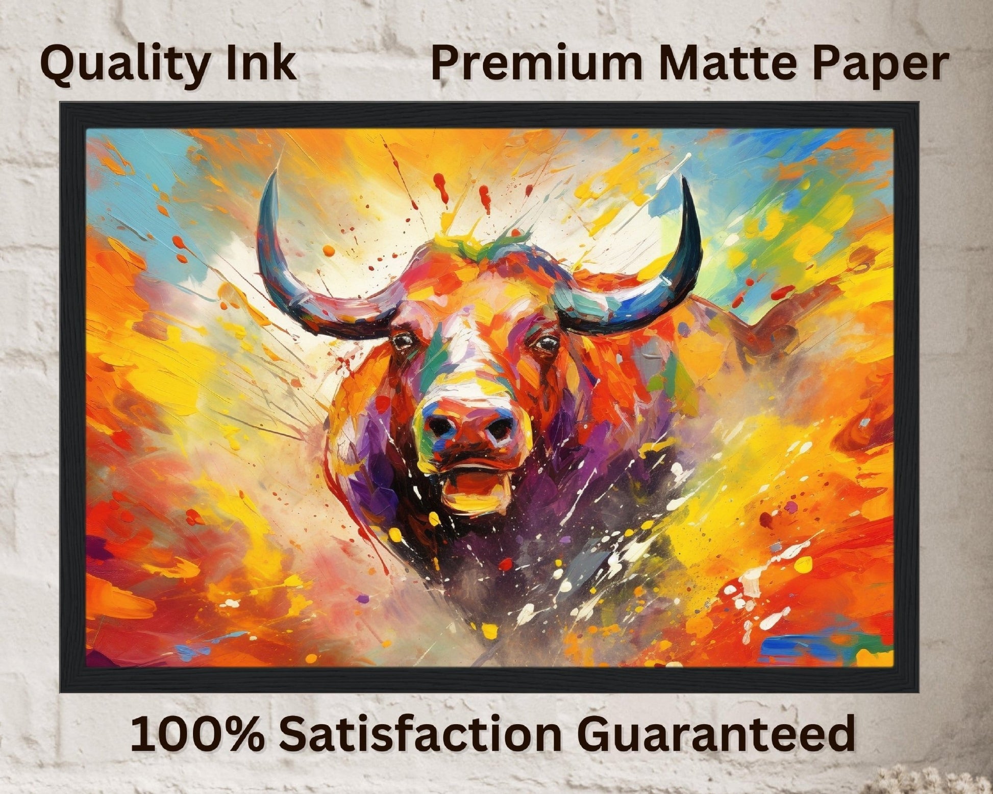 Dynamic Charging Bull Print - Unframed - Matte Paper - Colourful wall art by Canvasity Crafts