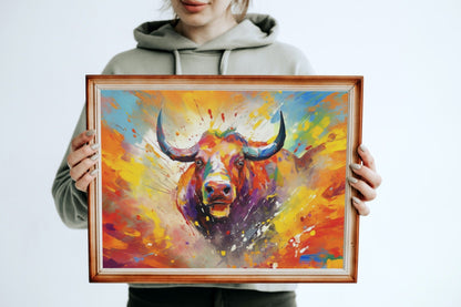 Dynamic Charging Bull Print - Unframed - Matte Paper - Colourful wall art by Canvasity Crafts