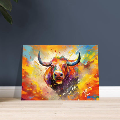 Dynamic Charging Bull Print - Unframed - Matte Paper - Colourful wall art by Canvasity Crafts