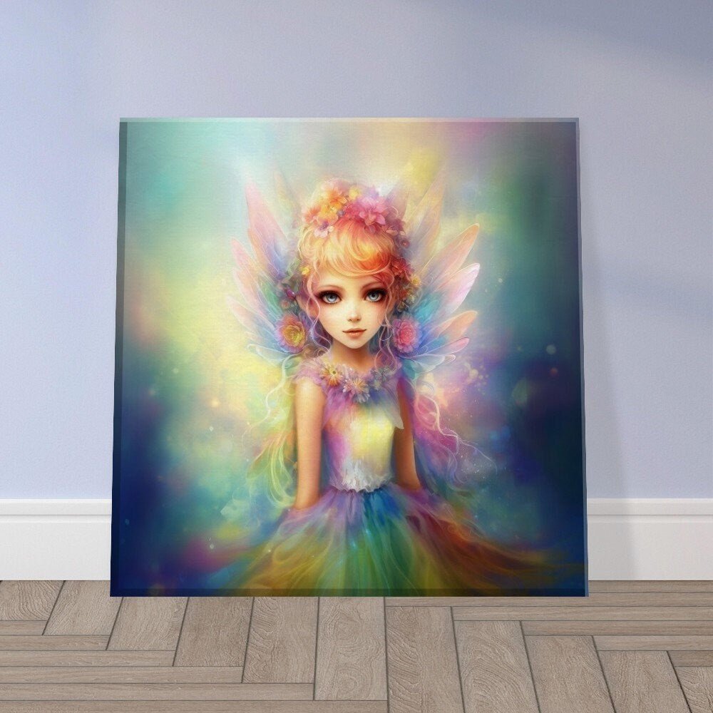 Enchanting Rainbow Pixie Fairy Canvas Print - Square Wall Art Painting Picture for kids room, teen gift, daughter present - Canvas - Colourful wall art by Canvasity Crafts