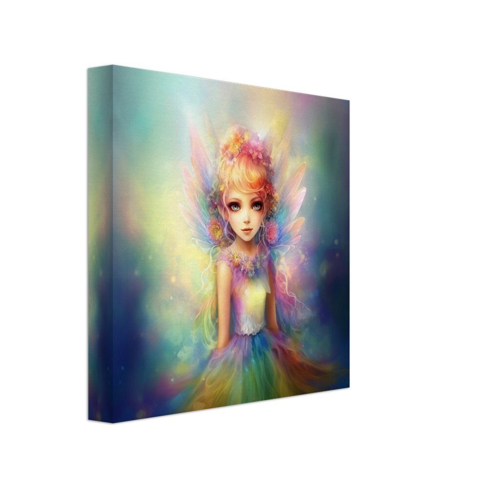 Enchanting Rainbow Pixie Fairy Canvas Print - Square Wall Art Painting Picture for kids room, teen gift, daughter present - Canvas - Colourful wall art by Canvasity Crafts