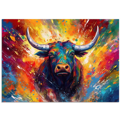 Explosive Charging Bull Print - Unframed - Matte Paper - Colourful wall art by Canvasity Crafts