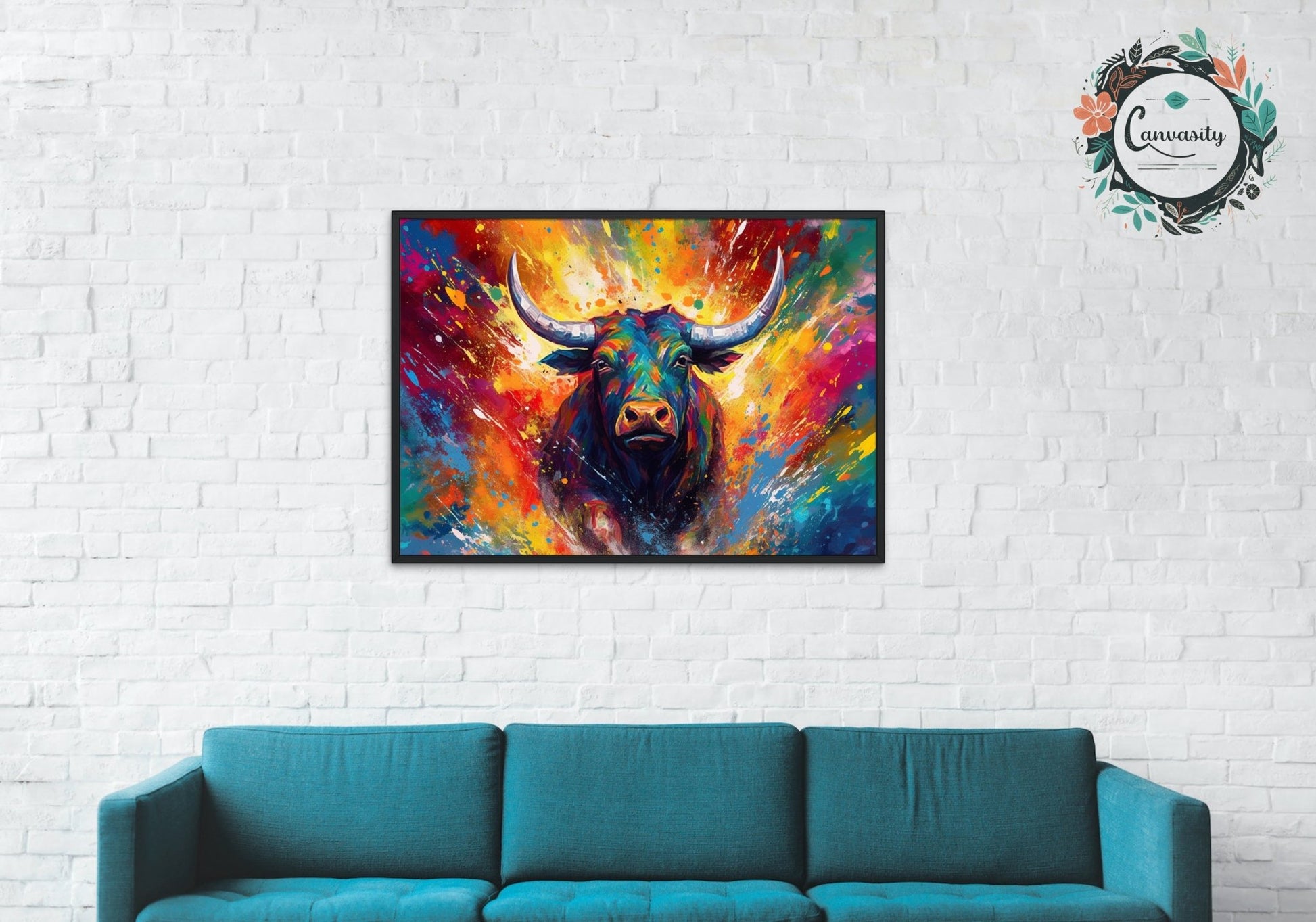 Explosive Charging Bull Print - Unframed - Matte Paper - Colourful wall art by Canvasity Crafts