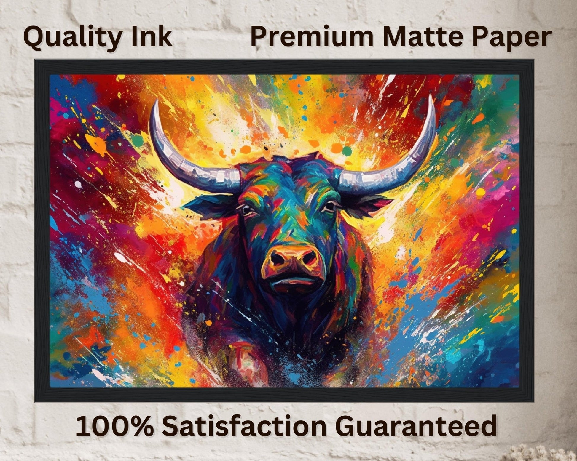 Explosive Charging Bull Print - Unframed - Matte Paper - Colourful wall art by Canvasity Crafts