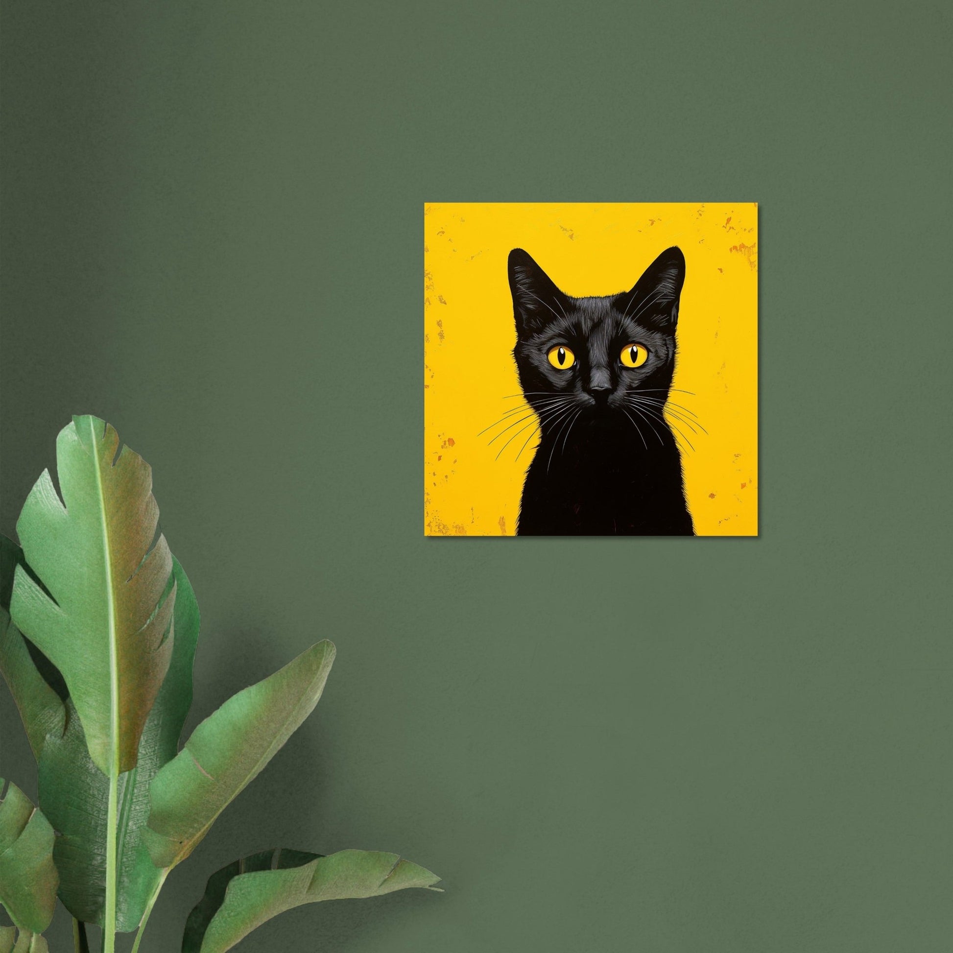 Eye Catching Black Cat on Orange Yellow Background - Unframed Premium Print - Matte Paper - Colourful wall art by Canvasity Crafts