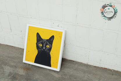 Eye Catching Black Cat on Orange Yellow Background - Unframed Premium Print - Matte Paper - Colourful wall art by Canvasity Crafts