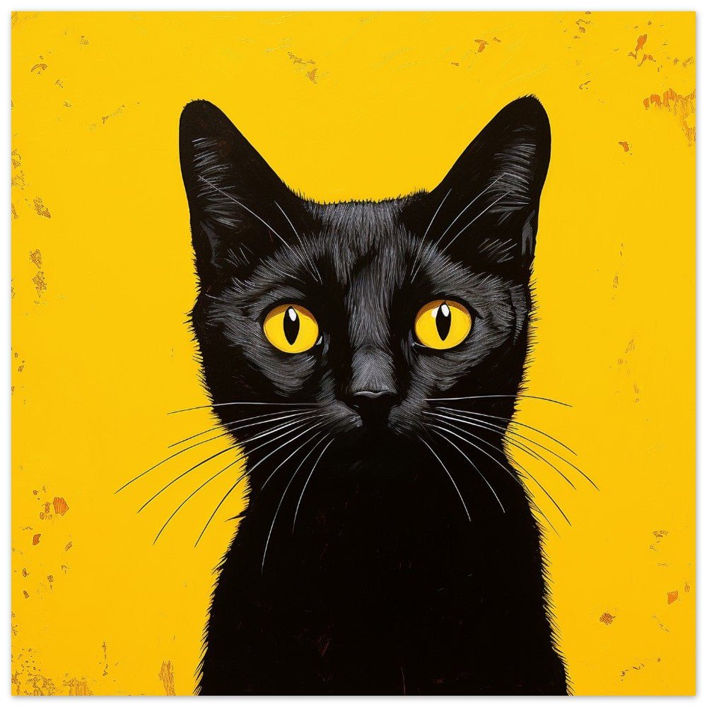 Eye Catching Black Cat on Orange Yellow Background - Unframed Premium Print - Matte Paper - Colourful wall art by Canvasity Crafts