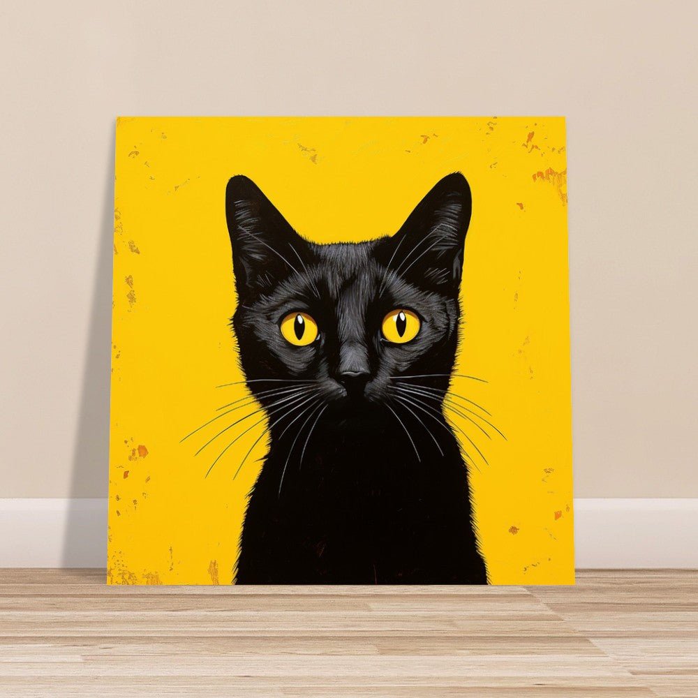 Eye Catching Black Cat on Orange Yellow Background - Unframed Premium Print - Matte Paper - Colourful wall art by Canvasity Crafts