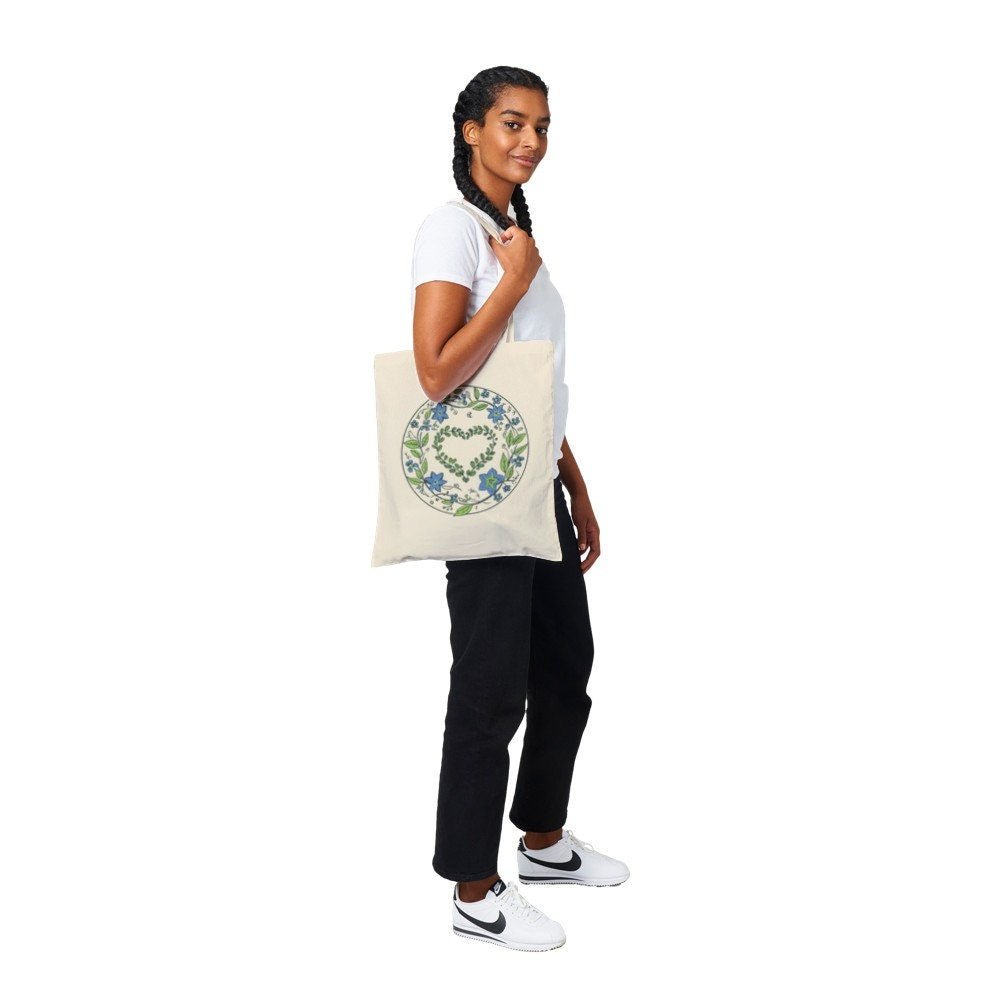 Flowery Heart Tote Bag - Cotton Eco-Friendly Cute Floral Reinforced Tote Bag - Flowery Heart Gift - Accessories - Colourful wall art by Canvasity Crafts