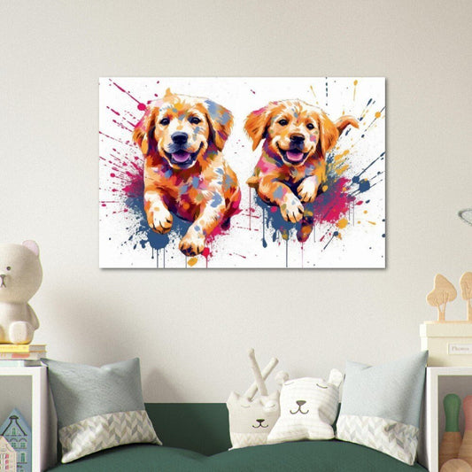 Golden Retriever Puppies! Colorful Puppy dog watercolor poster print Gift for Dog Lovers, Golden Mom or Dad. Nursery wall art. Puppy love! - Posters - Colourful wall art by Canvasity Crafts