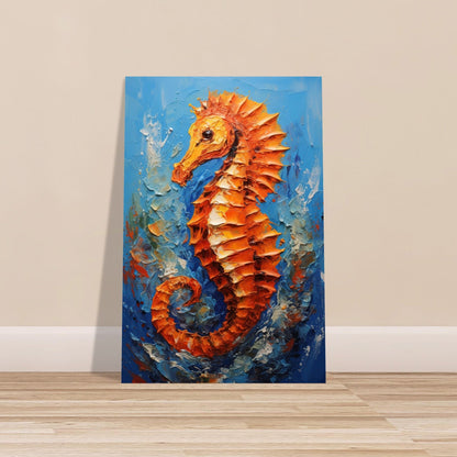 Golden Seahorse Print, Colourful Pallet Knife Sea Horse Painting Poster, Rainbow Sealife Wall Art, Nautical Gift, Coastal Seaside Picture - Posters - Colourful wall art by Canvasity Crafts