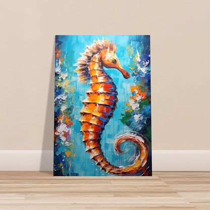 Golden Seahorse Print, Colourful Pallet Knife Sea Horse Painting Poster, Rainbow Sealife Wall Art, Nautical Gift, Coastal Seaside Picture - Posters - Colourful wall art by Canvasity Crafts