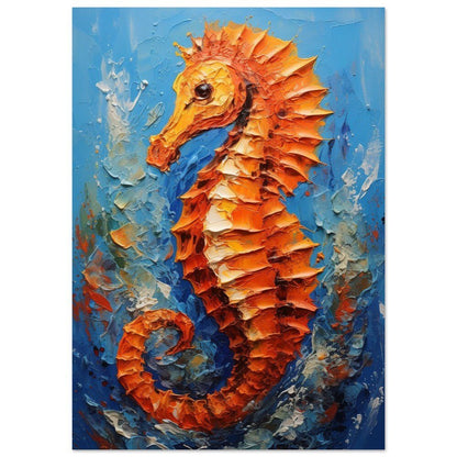 Golden Seahorse Print, Colourful Pallet Knife Sea Horse Painting Poster, Rainbow Sealife Wall Art, Nautical Gift, Coastal Seaside Picture - Posters - Colourful wall art by Canvasity Crafts