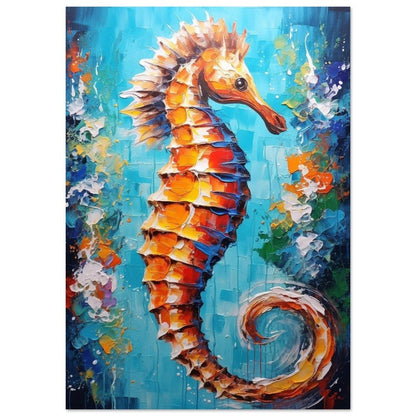 Golden Seahorse Print, Colourful Pallet Knife Sea Horse Painting Poster, Rainbow Sealife Wall Art, Nautical Gift, Coastal Seaside Picture - Posters - Colourful wall art by Canvasity Crafts