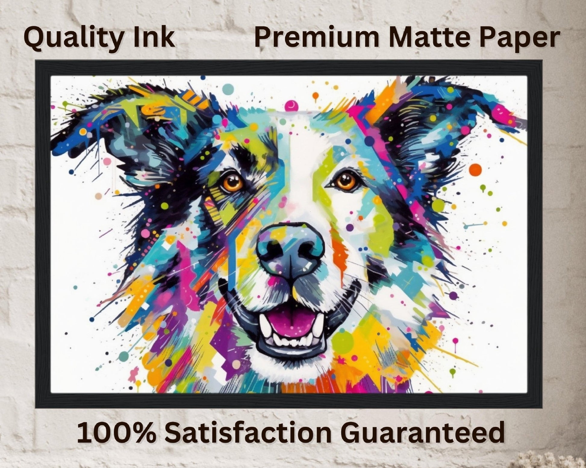 Happy and Vibrant Border Collie Print - Unframed - Matte Paper - Colourful wall art by Canvasity Crafts