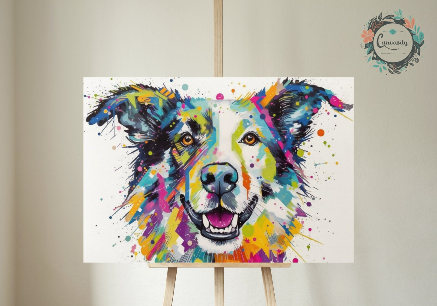 Happy and Vibrant Border Collie Print - Unframed - Matte Paper - Colourful wall art by Canvasity Crafts