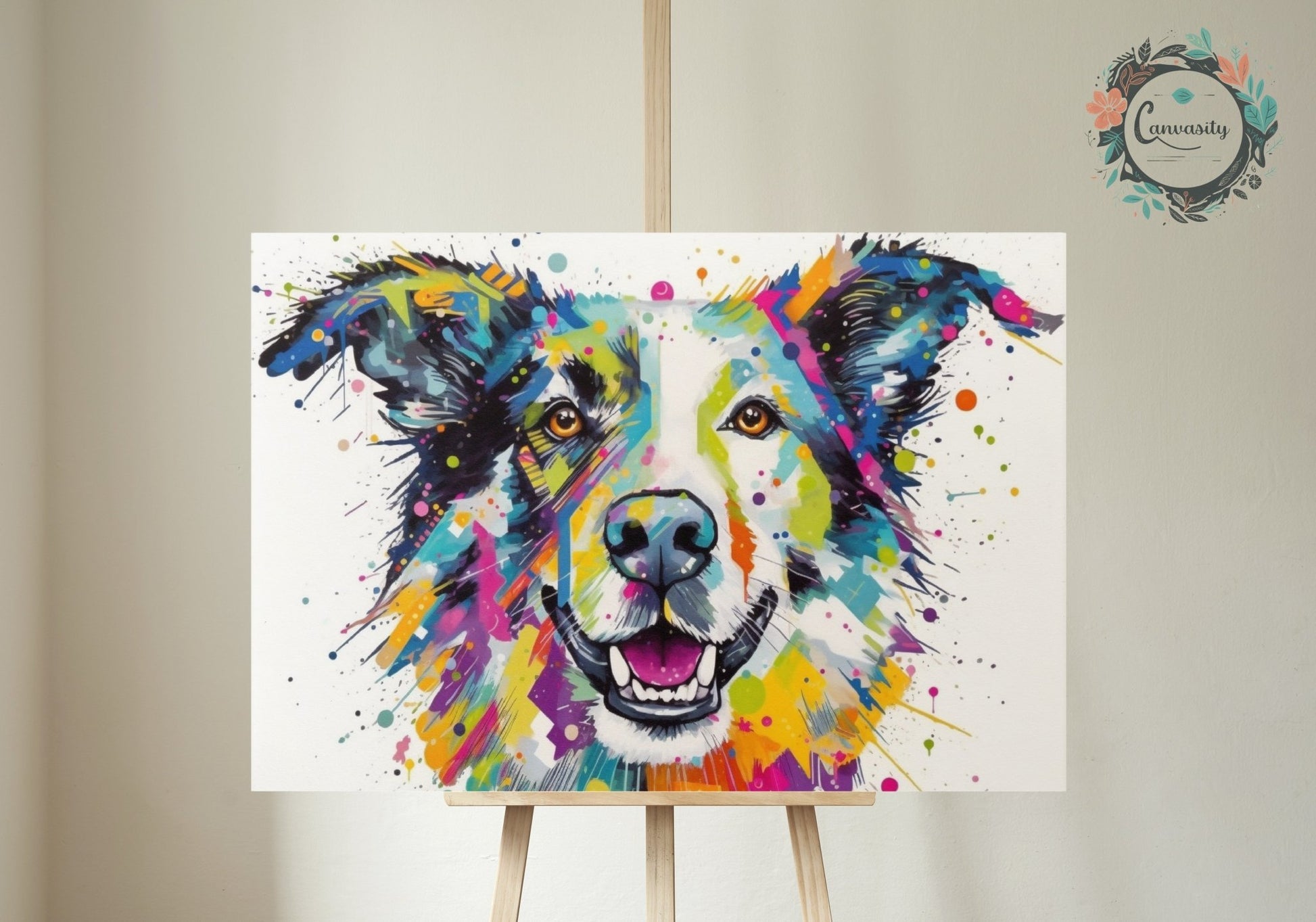 Happy and Vibrant Border Collie Print - Unframed - Matte Paper - Colourful wall art by Canvasity Crafts