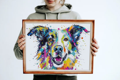 Happy and Vibrant Border Collie Print - Unframed - Matte Paper - Colourful wall art by Canvasity Crafts