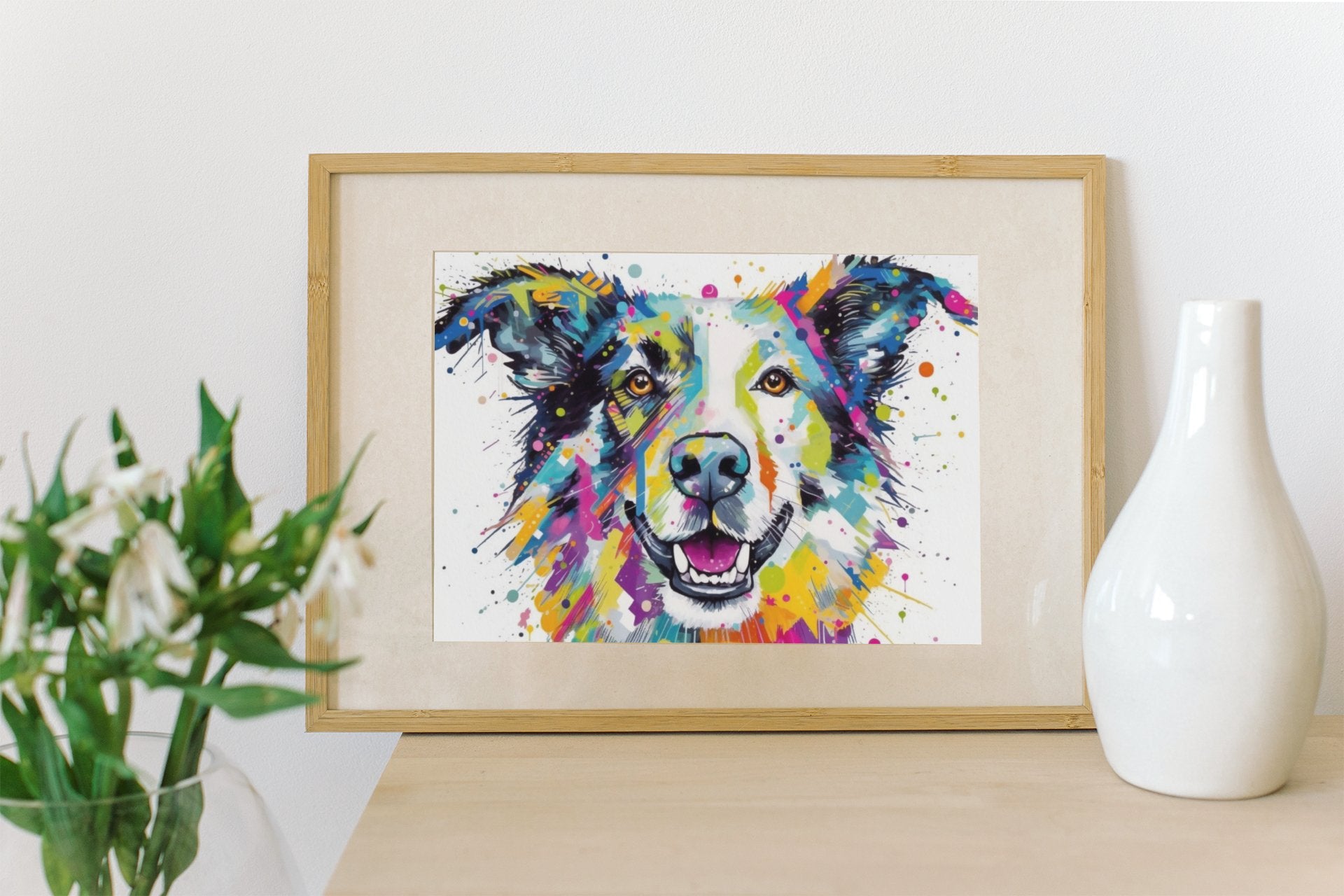 Happy and Vibrant Border Collie Print - Unframed - Matte Paper - Colourful wall art by Canvasity Crafts