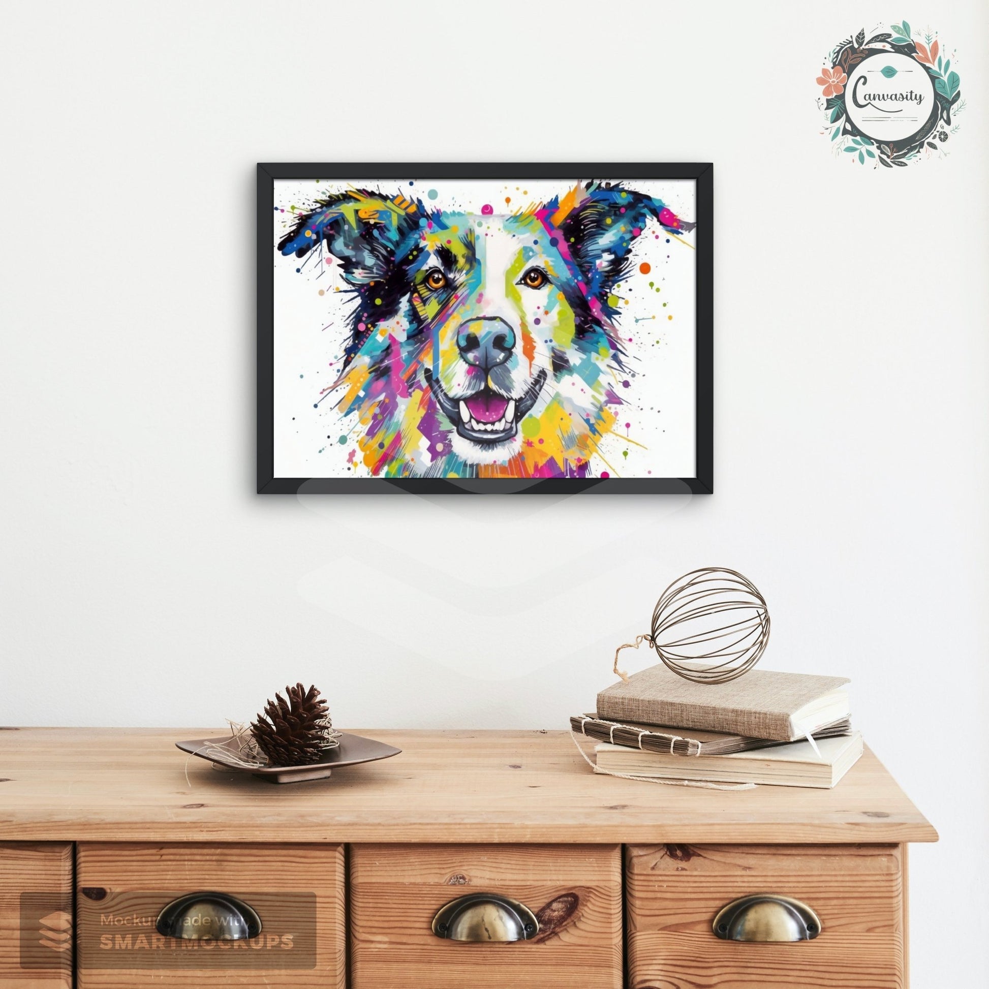 Happy and Vibrant Border Collie Print - Unframed - Matte Paper - Colourful wall art by Canvasity Crafts