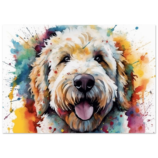 Happy White Labradoodle / Goldendoodle Print - Unframed - Matte Paper - Colourful wall art by Canvasity Crafts