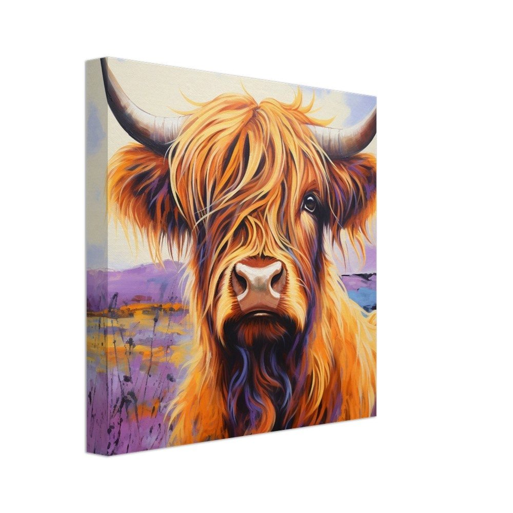 Highland Cow Canvas Print. Lavender Wall Art Oil Painting Picture for Farmers, Home Office, Living Room Decor, Cow lover, Mom. Farm Art - Canvas - Colourful wall art by Canvasity Crafts