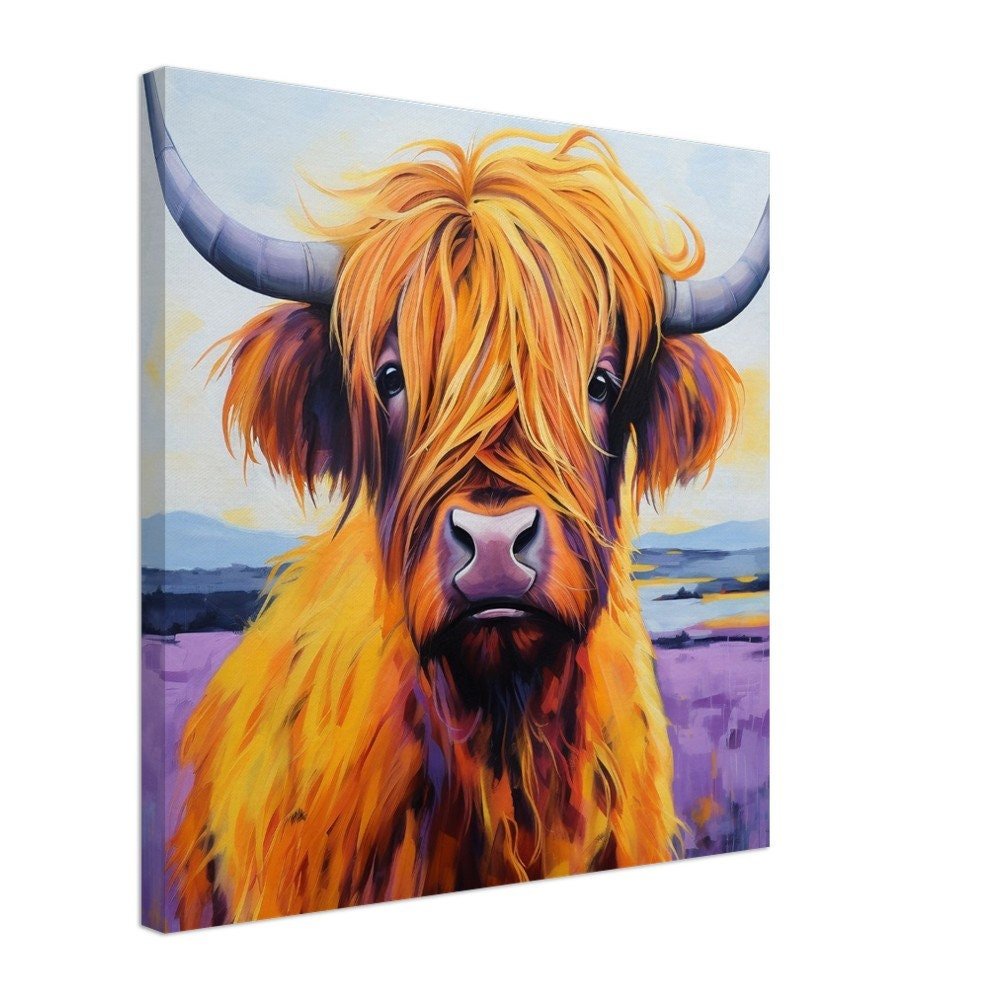 Highland Cow Canvas Wrap Lavender Wall Art Print Picture for Farmers, Home Office, Living Room Decor, Cow lover, Mom. Farm Art - Canvas - Colourful wall art by Canvasity Crafts