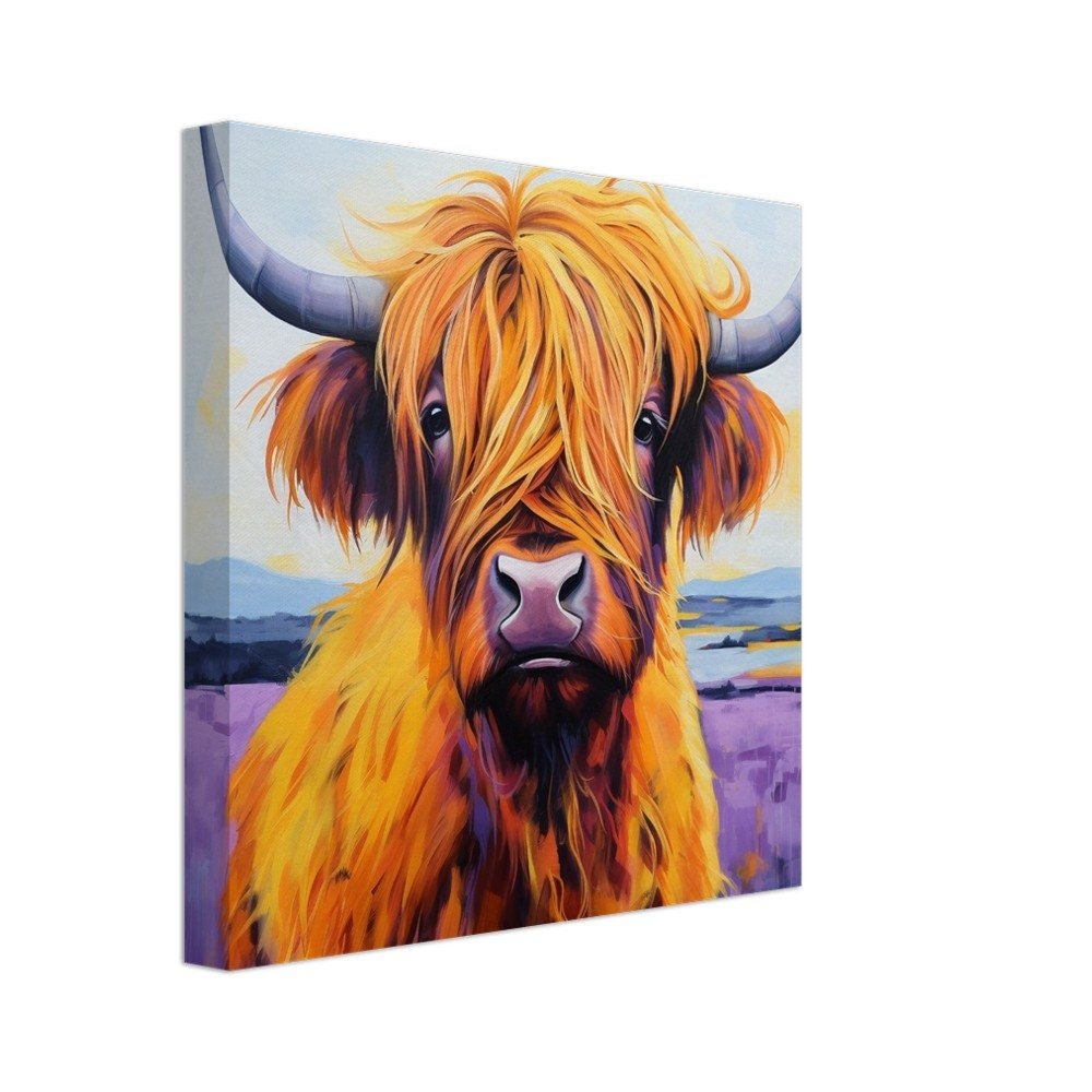 Highland Cow Canvas Wrap Lavender Wall Art Print Picture for Farmers, Home Office, Living Room Decor, Cow lover, Mom. Farm Art - Canvas - Colourful wall art by Canvasity Crafts