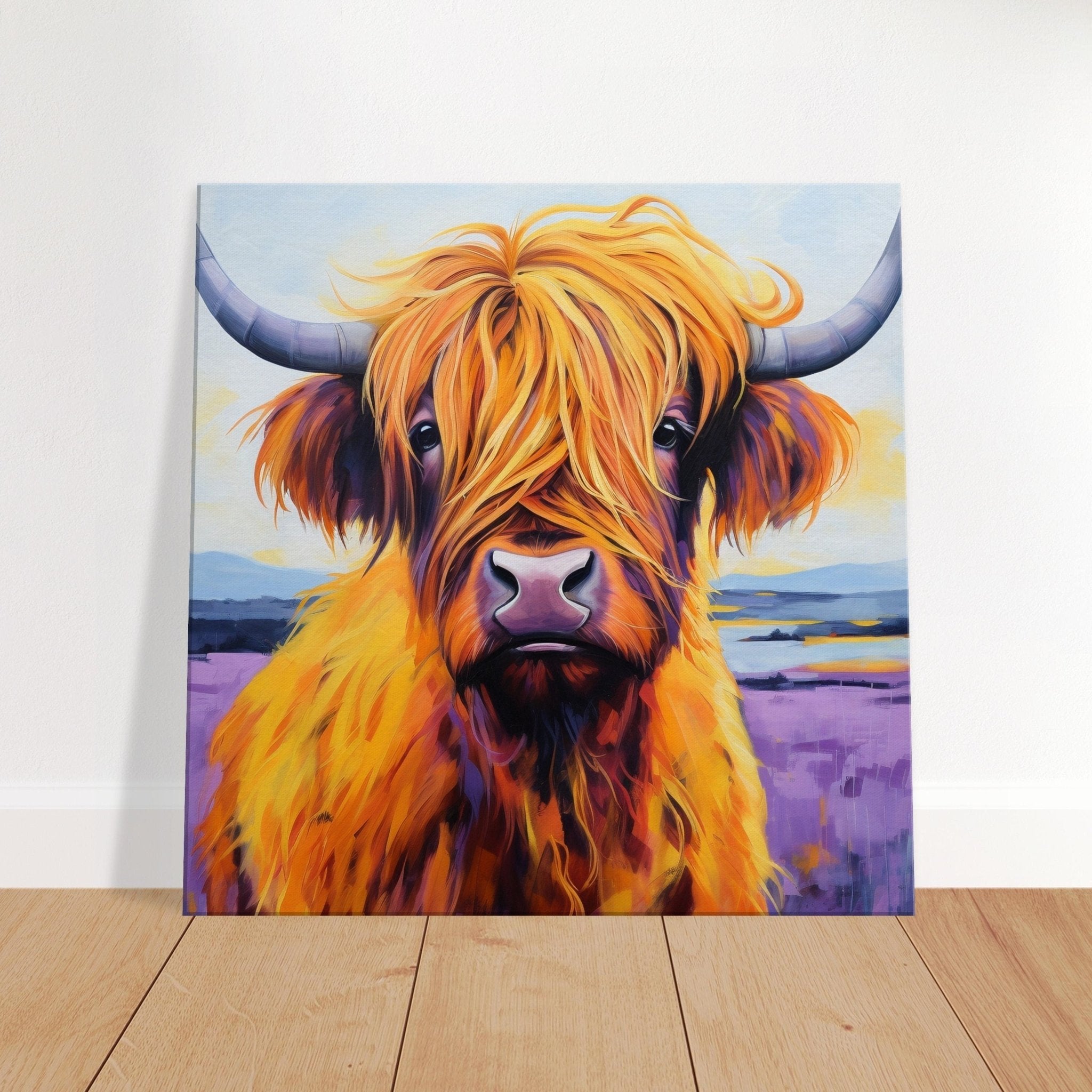 Highland Cow Canvas Wrap Lavender Wall Art Print Picture for Farmers, Home Office, Living Room Decor, Cow lover, Mom. Farm Art - Canvas - Colourful wall art by Canvasity Crafts