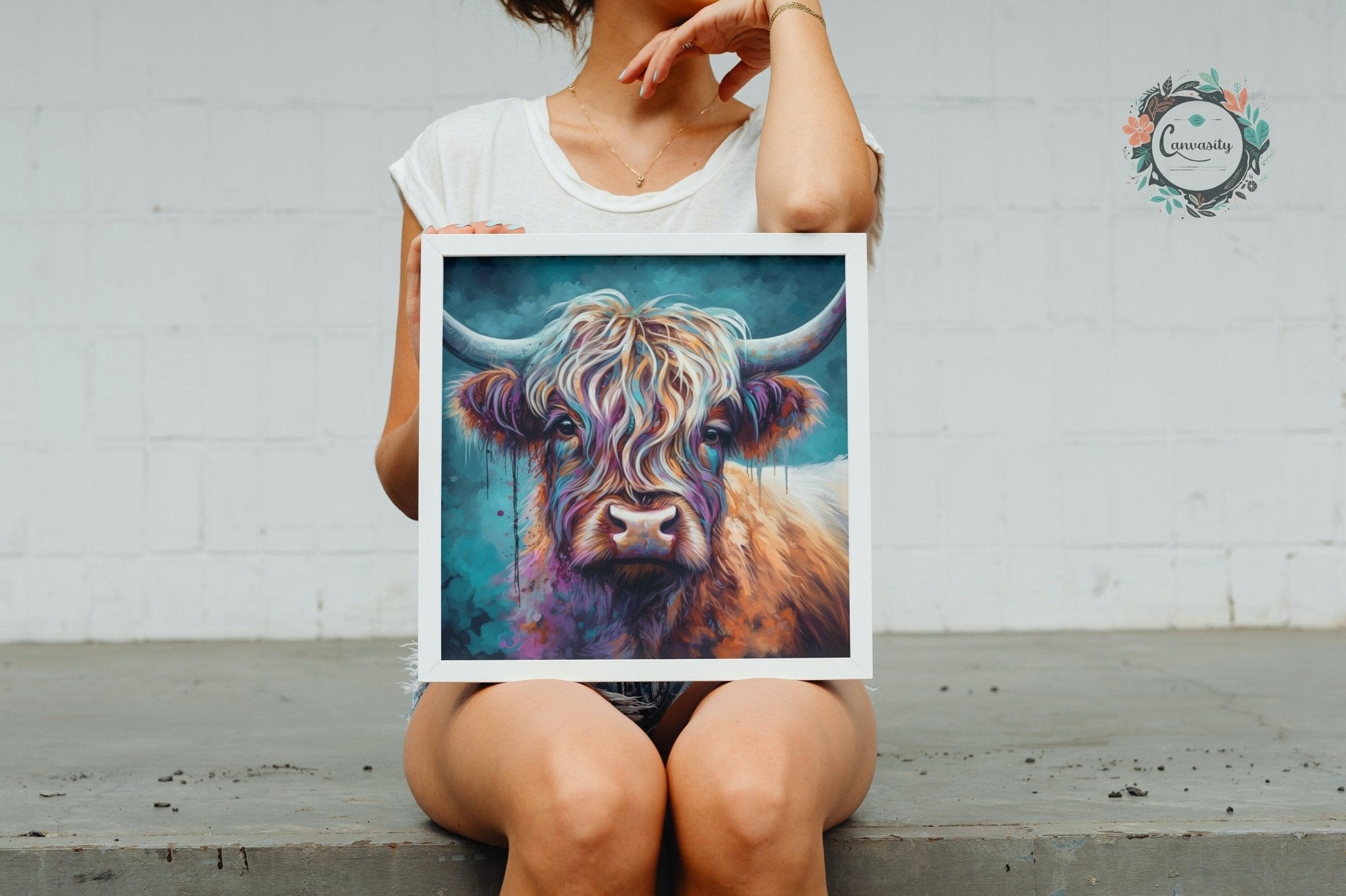 Highland Cow Premium Print - Unframed Poster - Misty Wildlife Animal Wall Art Painting, Farm Art Gift for Farmer, Mom, Dad. Home Decor - Posters - Colourful wall art by Canvasity Crafts