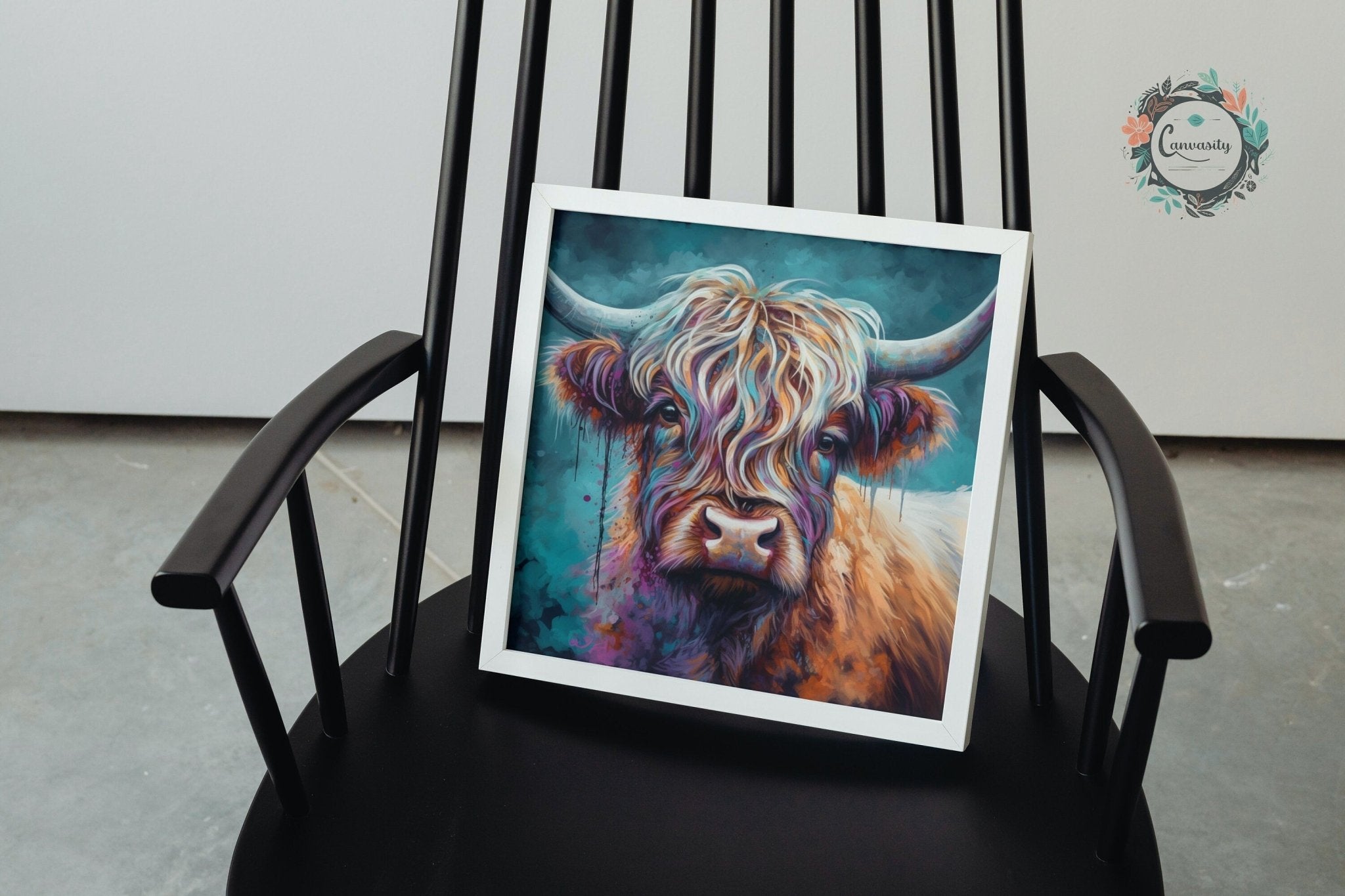 Highland Cow Premium Print - Unframed Poster - Misty Wildlife Animal Wall Art Painting, Farm Art Gift for Farmer, Mom, Dad. Home Decor - Posters - Colourful wall art by Canvasity Crafts