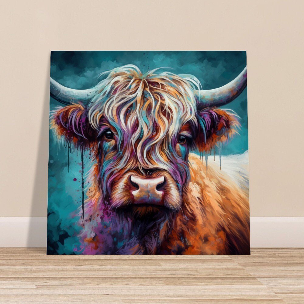 Highland Cow Premium Print - Unframed Poster - Misty Wildlife Animal Wall Art Painting, Farm Art Gift for Farmer, Mom, Dad. Home Decor - Posters - Colourful wall art by Canvasity Crafts