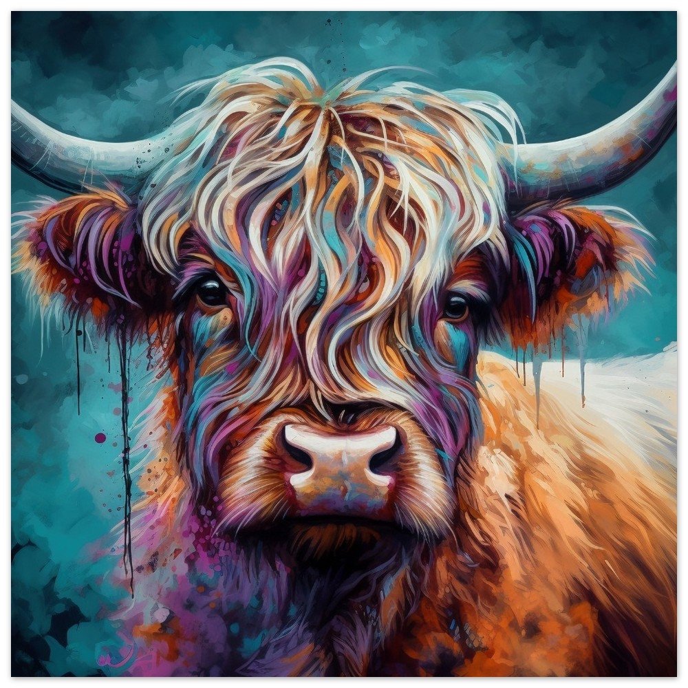 Highland Cow Premium Print - Unframed Poster - Misty Wildlife Animal Wall Art Painting, Farm Art Gift for Farmer, Mom, Dad. Home Decor - Posters - Colourful wall art by Canvasity Crafts