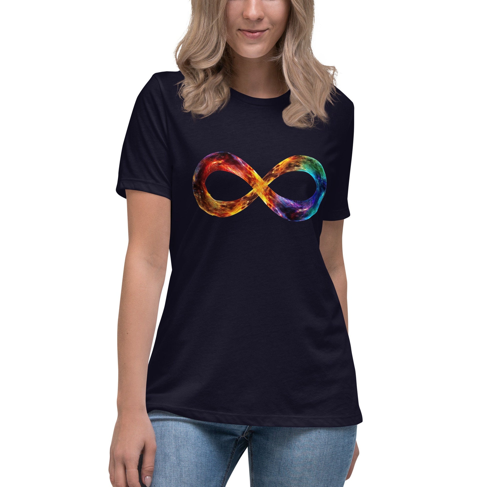 Colorful Infinity Symbol T-Shirt | Autism Awareness | Neurodiversity | Space | Gift for Autistic or Neurodiverse | Women’s Relaxed Fit Tee - CanvasityCrafts - Free Shipping